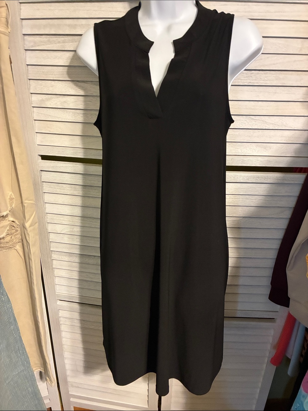Sleeveless Black Midi Dress with Notch Neckline (scuba material)